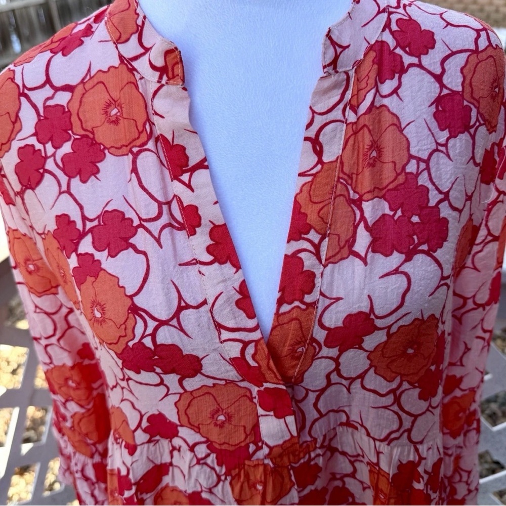 Choklate Paris Floral Flare Sleeve silk Blend Dress‎ S Knee Length V Neck Orange - Picture 3 of 9